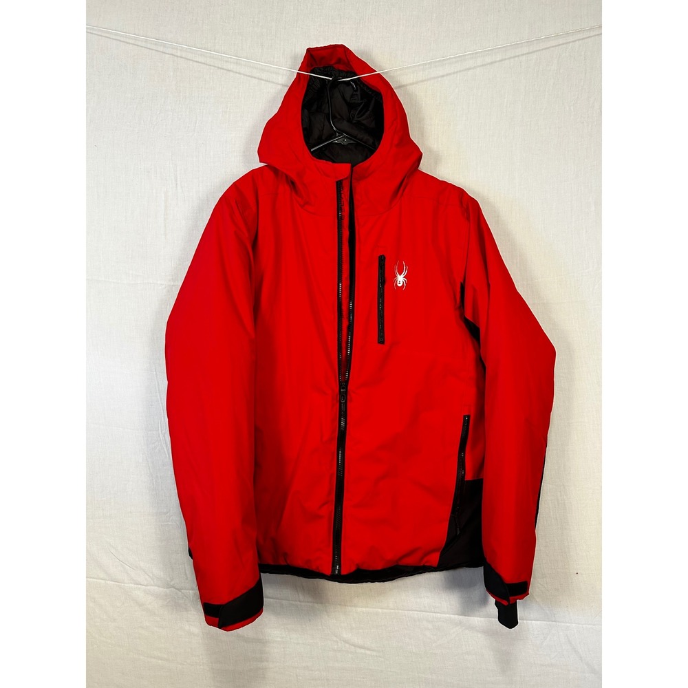 Spyder Mens SPFFM123-601 Red Black Hooded Puffer Ski Jacket Size Medium